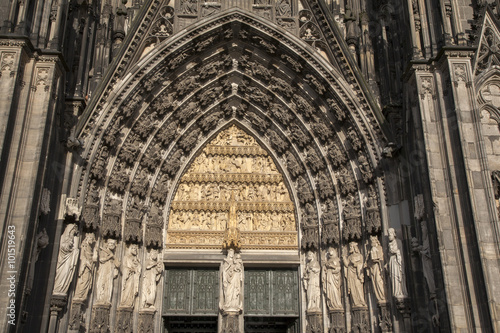 Virgin Mary Statue and Main Entrance, Facade of Cologne Cathedra