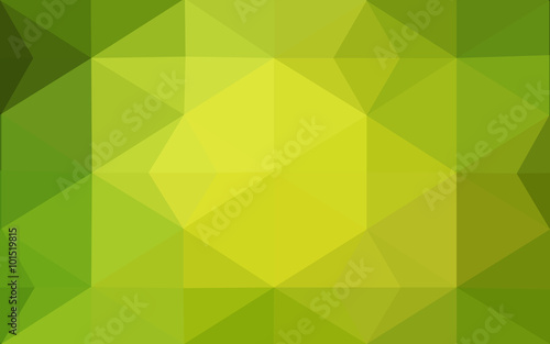 Multicolor green, yellow, orange polygonal design pattern, which consist of triangles and gradient in origami style.