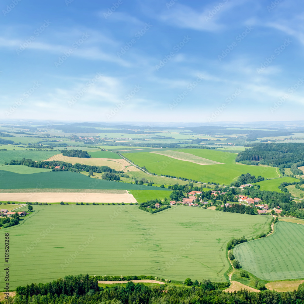 Aerial view of farm fields in czech republic