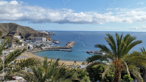 The beautiful puerto rico beach. View from the hill of Puerto Rico, Gran Canaria, Spain
