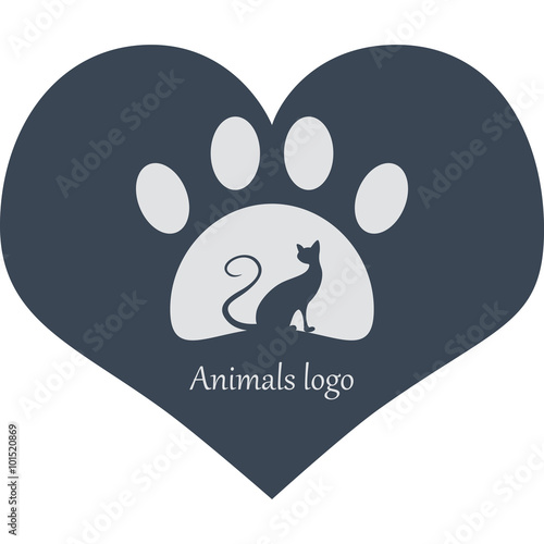 Silhouette of a cat paw. Logo of the veterinary clinic. Vector Image.