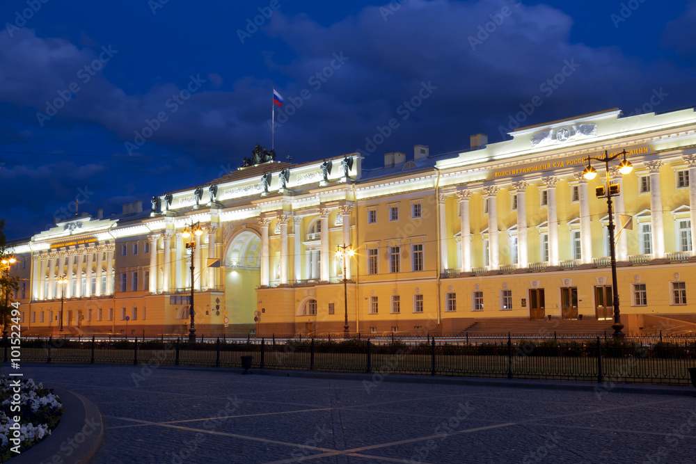 Night St. Petersburg. The building of the constitutional court of the Russian Federation and the library named after B. N. Yeltsin. on the Senate square
