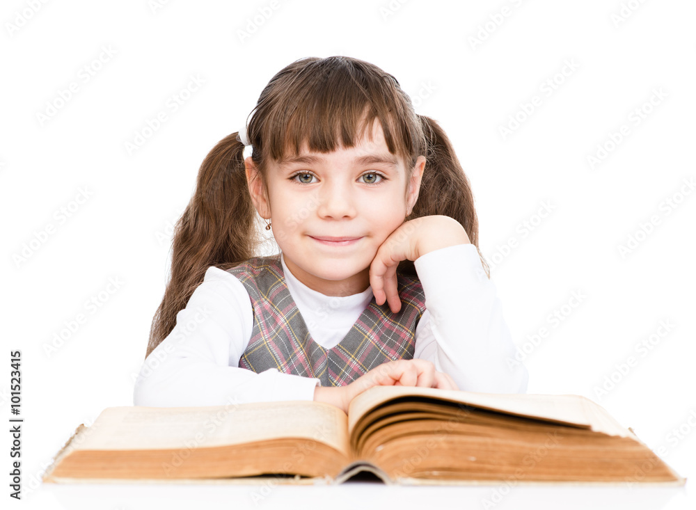 little girl reading book. isolated on white background little girl reading book. isolated on white background