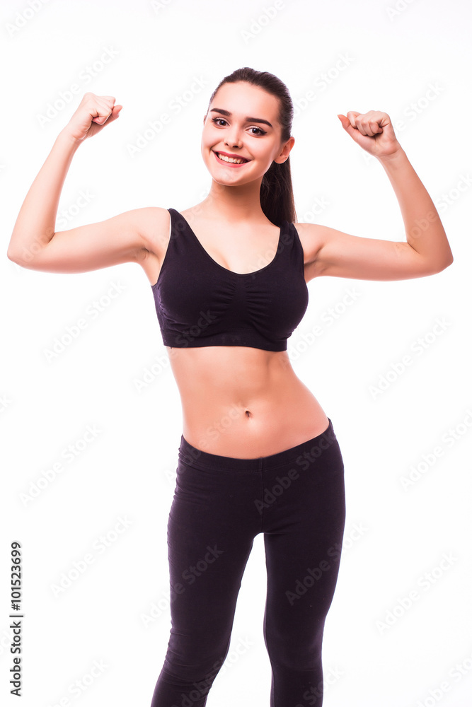 Portrait of beautiful young sporty muscular woman. Isolated over white background Portrait of beautiful young sporty muscular woman. Isolated over white background