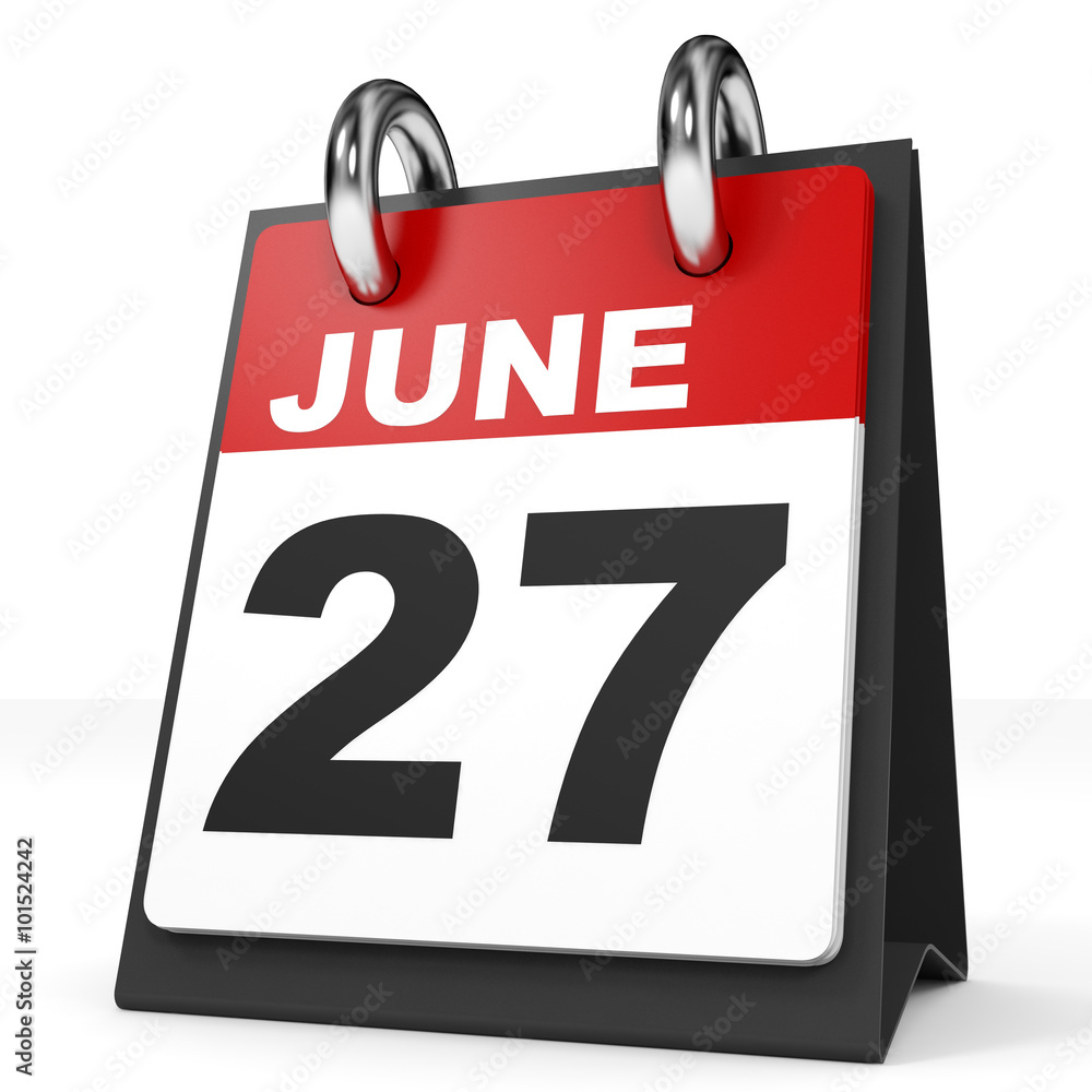 Calendar on white background. 27 June. Calendar on white background. 27 June.