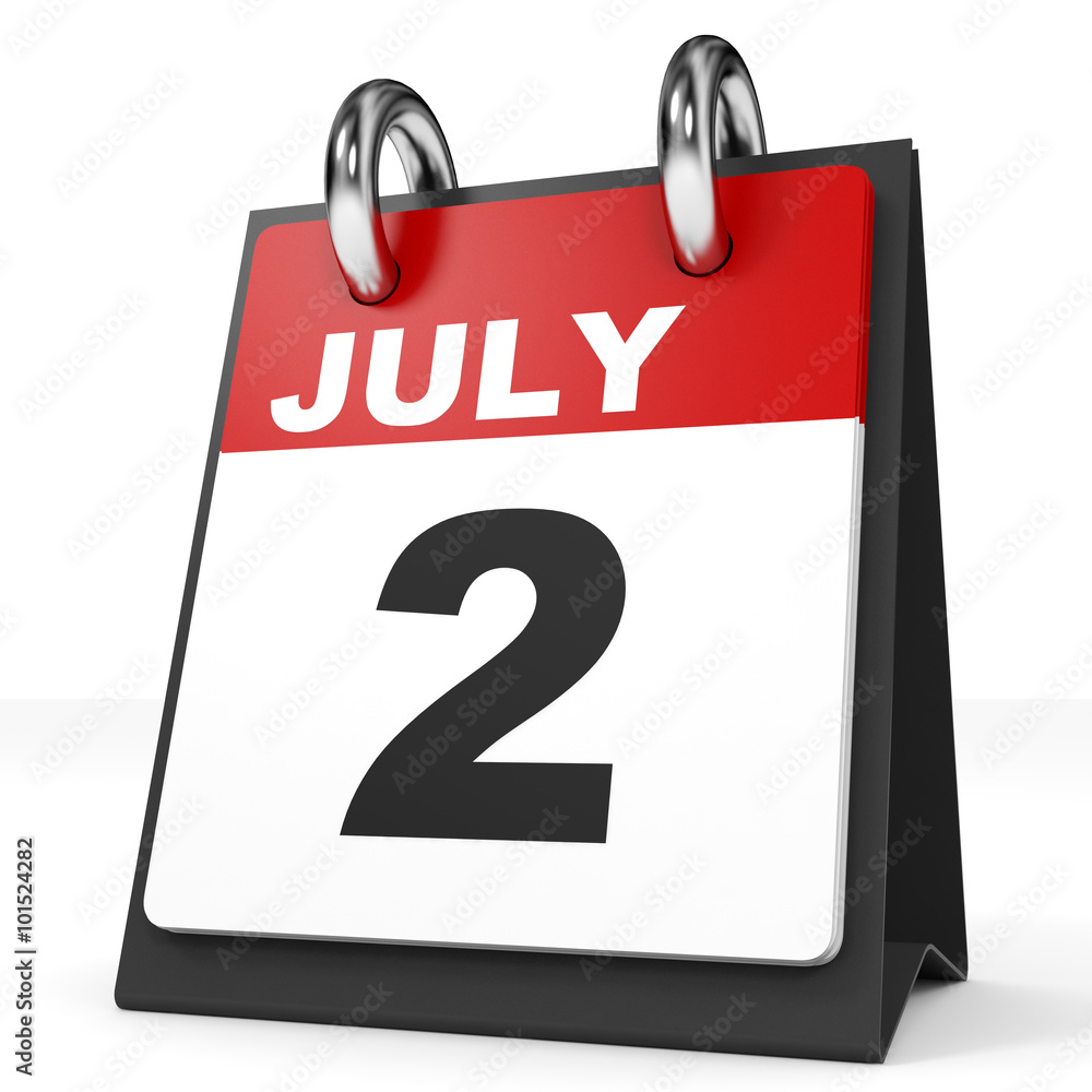 Calendar on white background. 2 July. Calendar on white background. 2 July.