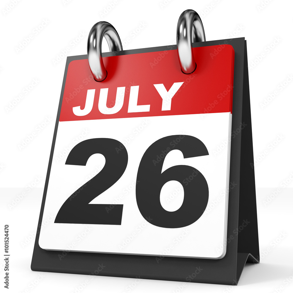 Calendar on white background. 26 July. Calendar on white background. 26 July.