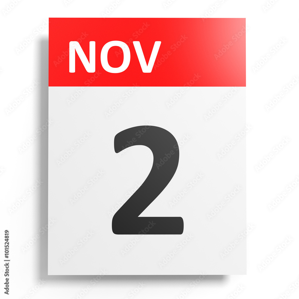 Calendar on white background. 2 November. Calendar on white background. 2 November.