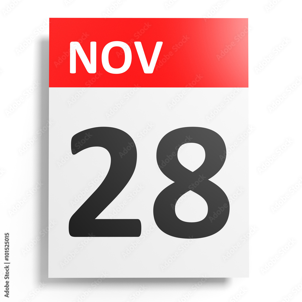 Calendar on white background. 28 November. Calendar on white background. 28 November.
