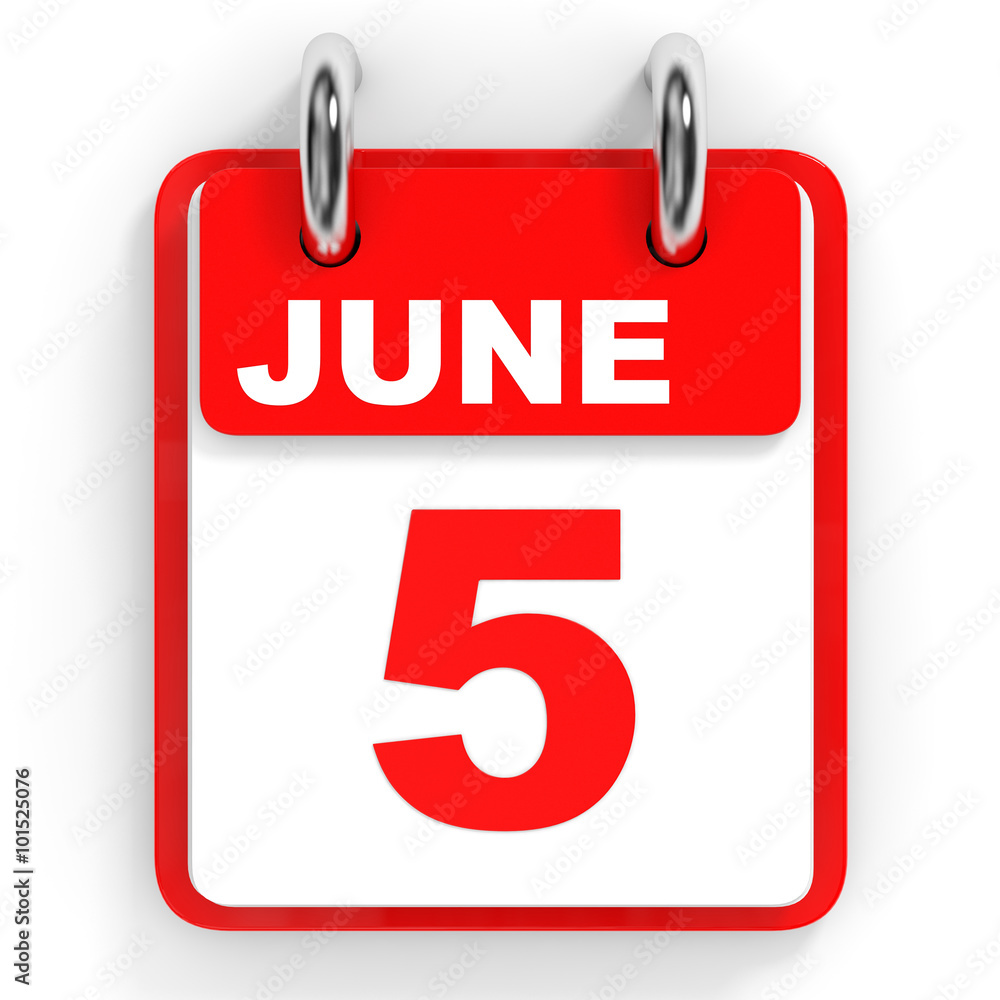 Calendar on white background. 5 June. Calendar on white background. 5 June.