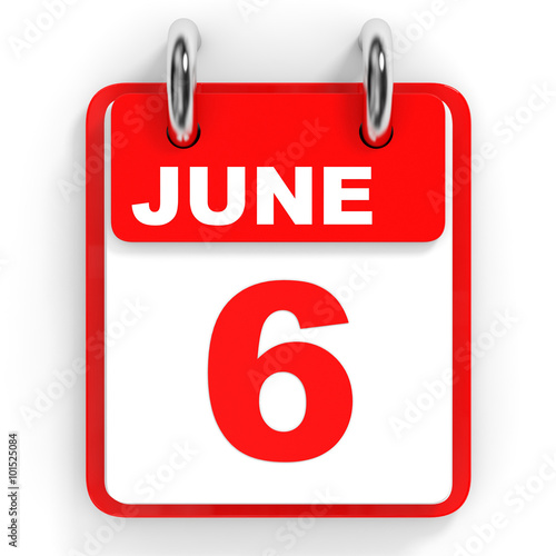 Calendar on white background. 6 June.