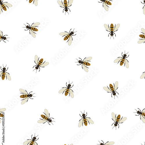Bee seamless pattern. Black and orange silhouette of the bee.
