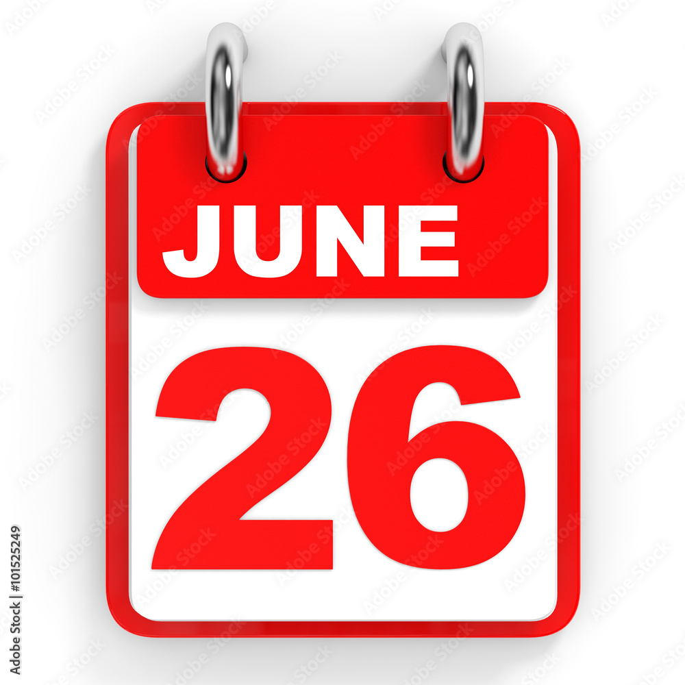 Calendar on white background. 26 June. Calendar on white background. 26 June.