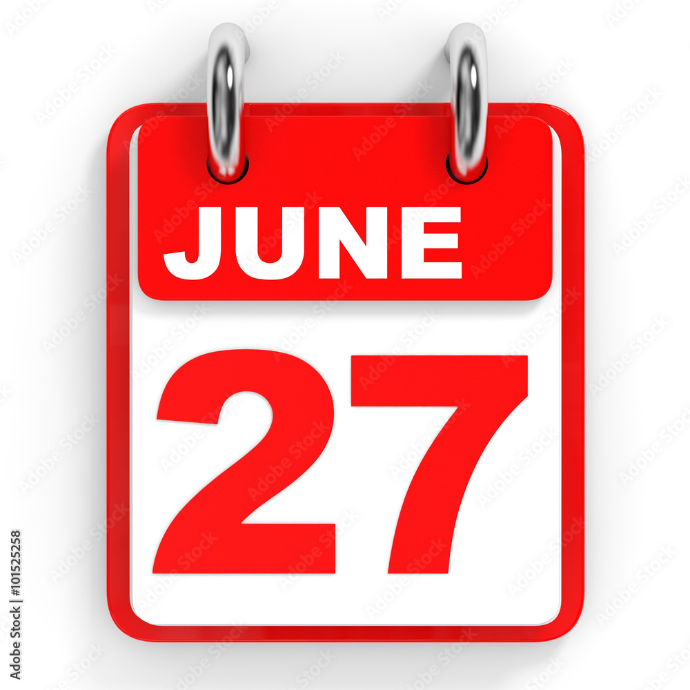 Calendar on white background. 27 June. Calendar on white background. 27 June.