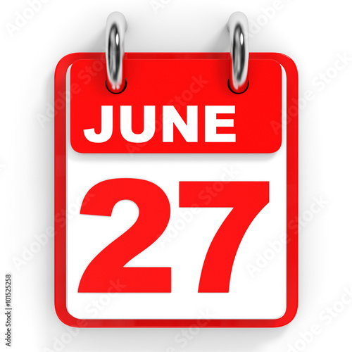 Calendar on white background. 27 June.