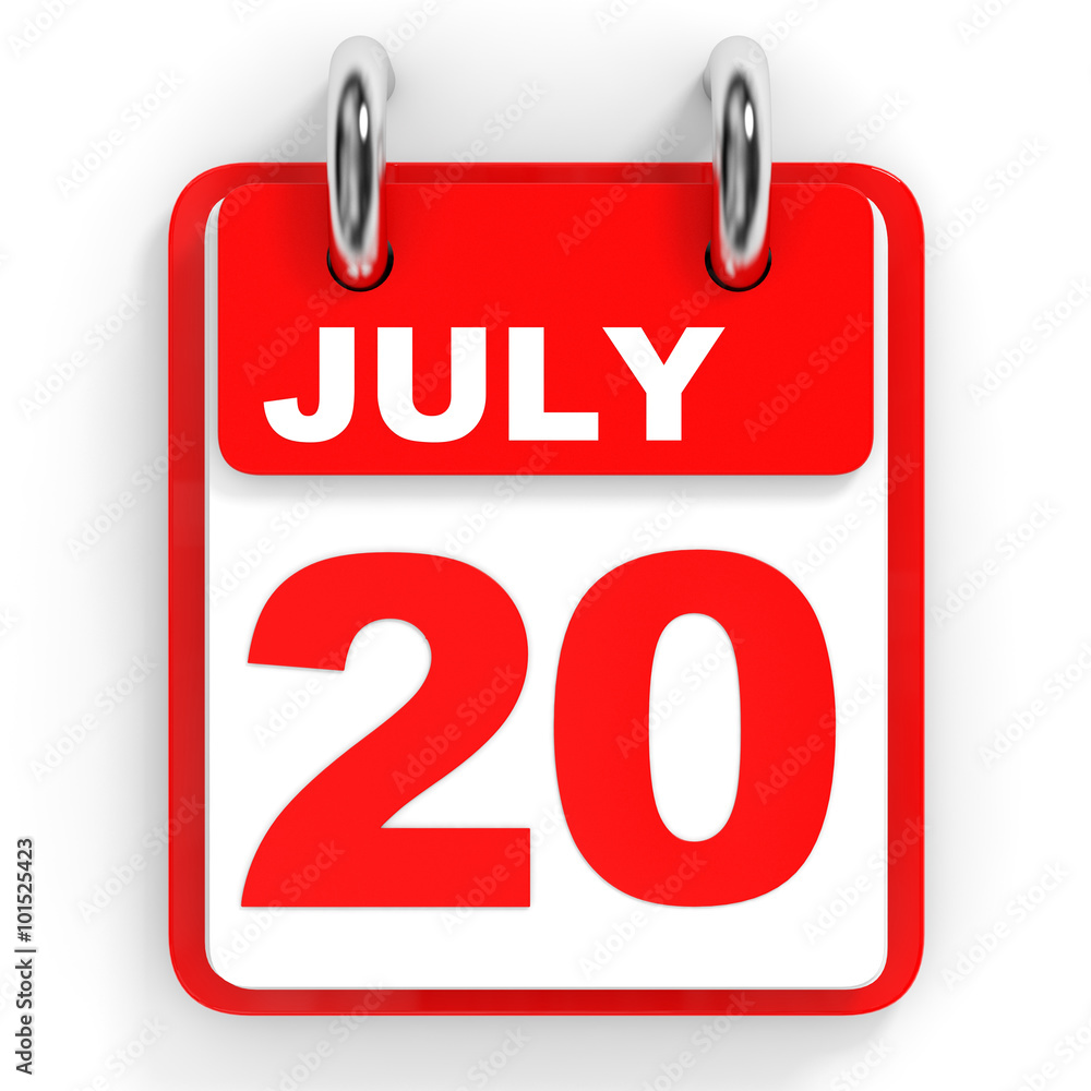 Calendar on white background. 20 July. Calendar on white background. 20 July.