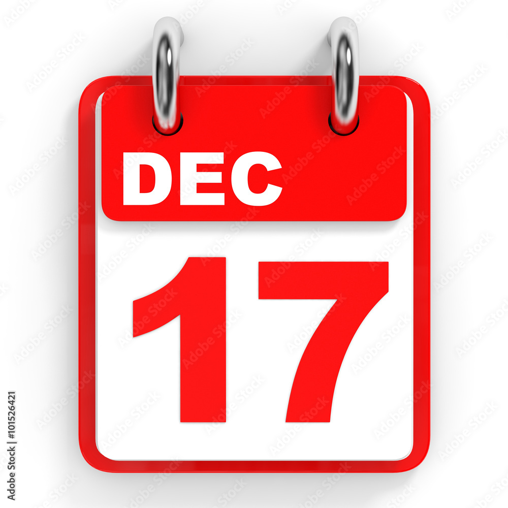 Calendar on white background. 17 December. Calendar on white background. 17 December.