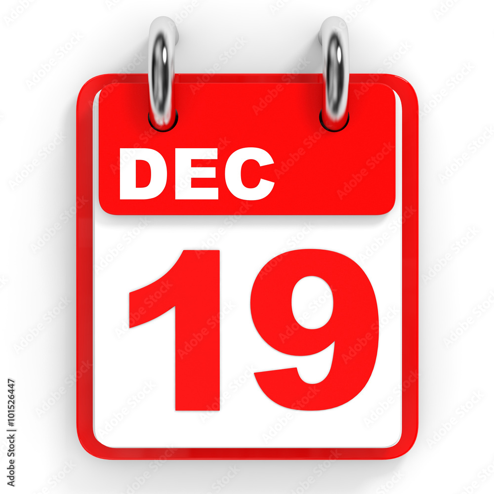 Calendar on white background. 19 December. Calendar on white background. 19 December.