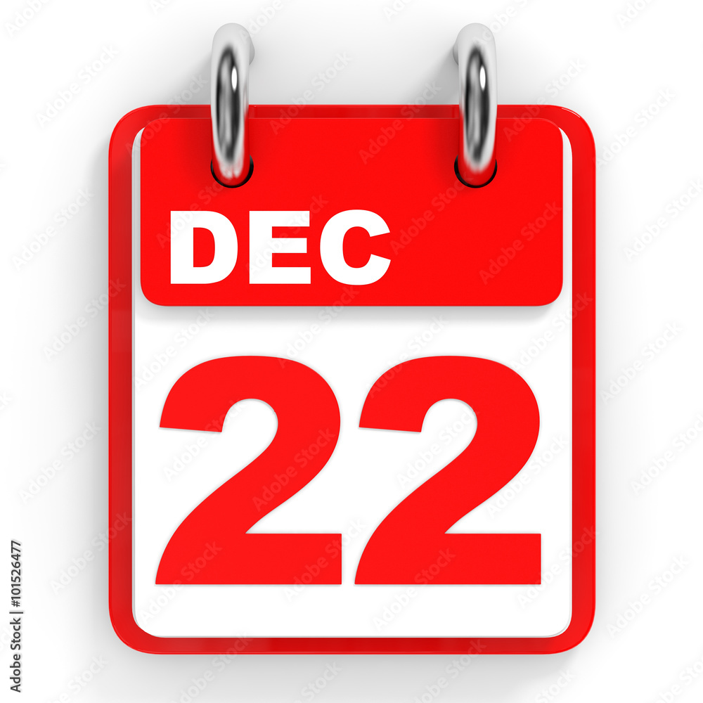 Calendar on white background. 22 December. Calendar on white background. 22 December.