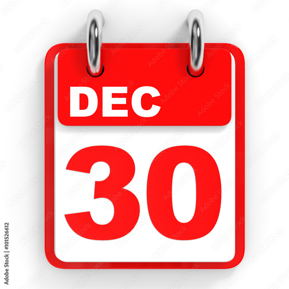 Calendar on white background. 30 December. Calendar on white background. 30 December.