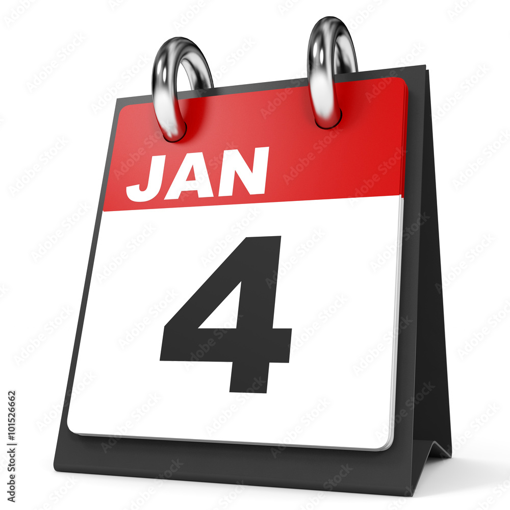 Calendar on white background. 4 January. Calendar on white background. 4 January.