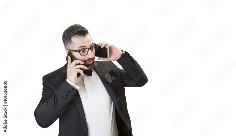 busy man talking on the phone busy man talking on the phone