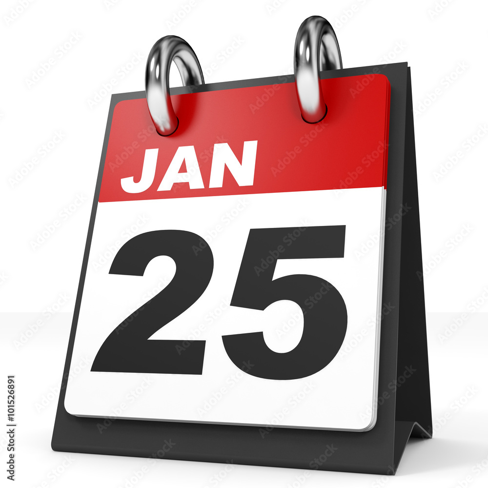 Calendar on white background. 25 January. Calendar on white background. 25 January.