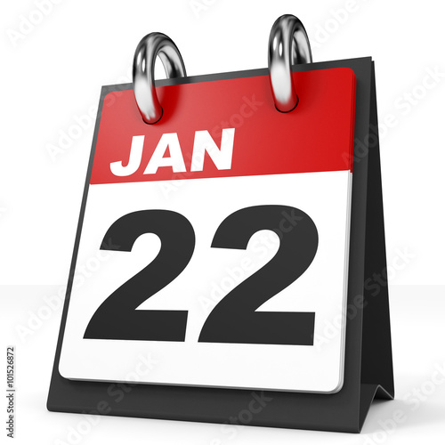 Calendar on white background. 22 January.