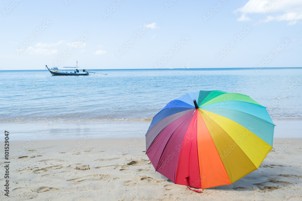 colorful umbrella on the beach , Layan beach Phuket in Thailand