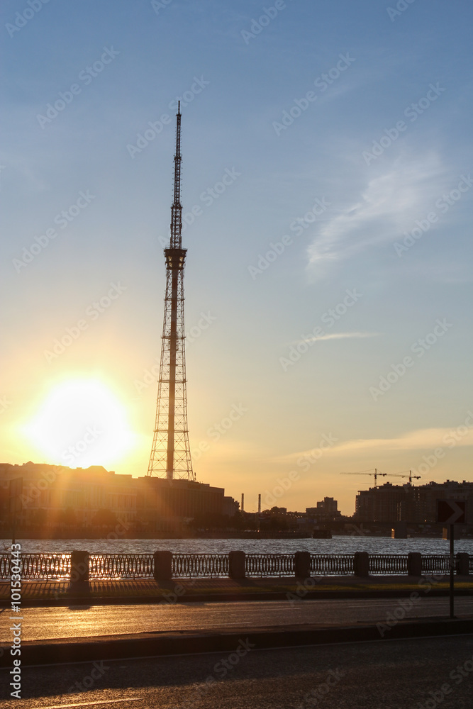 St. Petersburg TV tower at sunset.