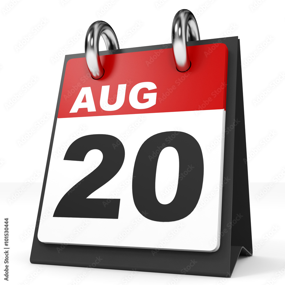 Calendar on white background. 20 August. Calendar on white background. 20 August.