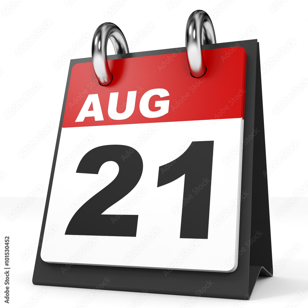 Calendar on white background. 21 August. Calendar on white background. 21 August.