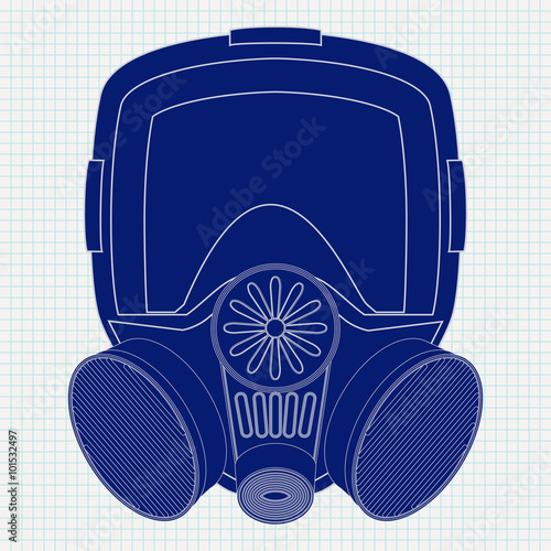 Gas mask respirator. Icon on Notebook sheet  background.