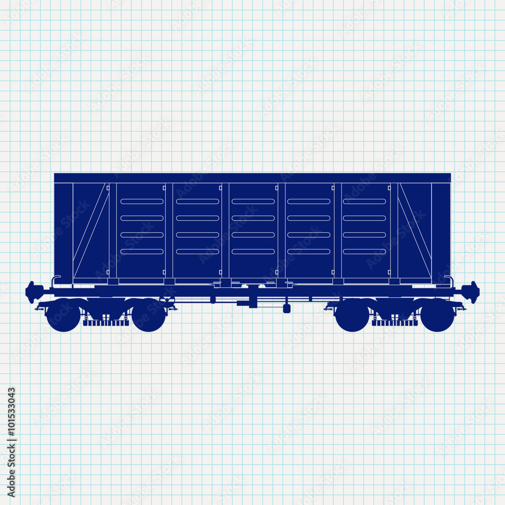 Fotografie Freight railway carriage. Icon on Notebook sheet  background.