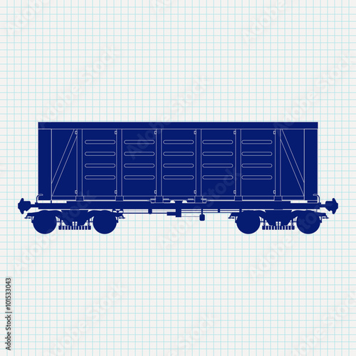 Freight railway carriage. Icon on Notebook sheet  background.