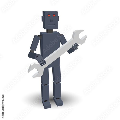 3d robot with wrench. Vecto...