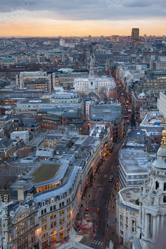 LONDON, UK - JANUARY 27, 2015: City of London at sunset, business and banking aria aerial view © IRStone
