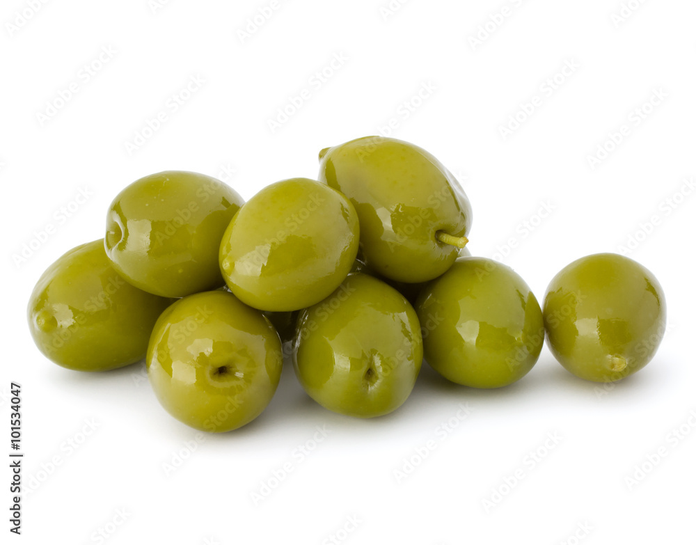Green olives fruits isolated on white background cutout Green olives fruits isolated on white background cutout