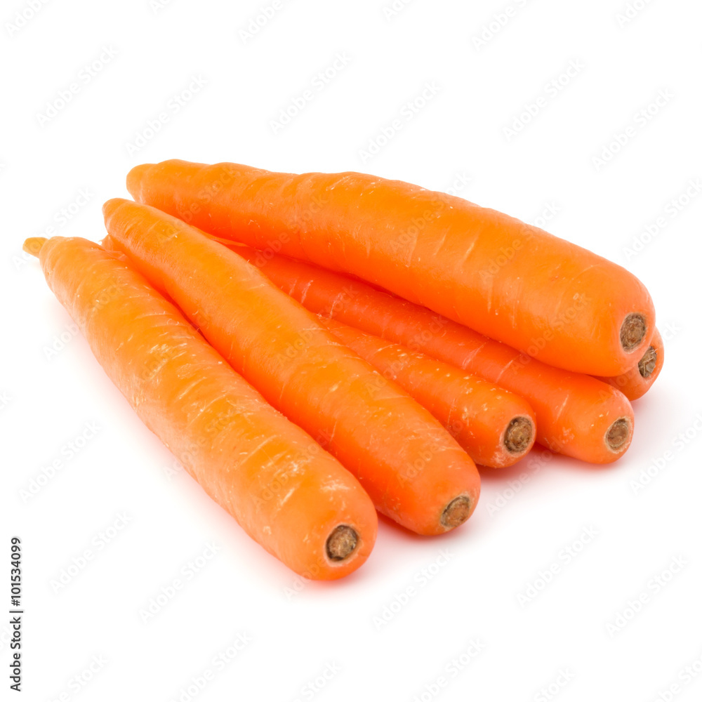 Sweet raw carrot tuber isolated on white background cutout Sweet raw carrot tuber isolated on white background cutout