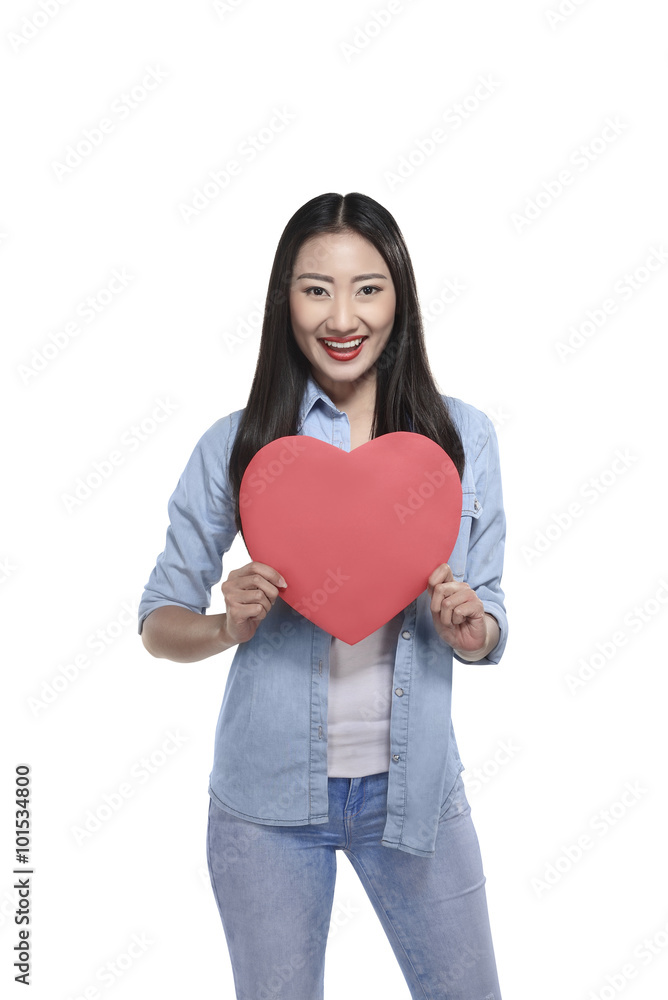 Beautiful asian girl holding red heart Beautiful asian girl holding red heart