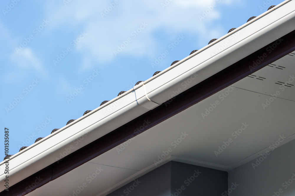 White gutter on the roof top of house