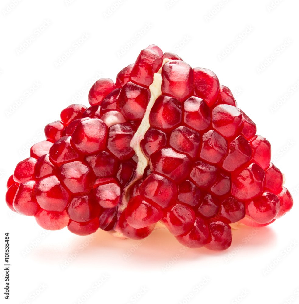 Ripe pomegranate fruit segment isolated on white background cuto Ripe pomegranate fruit segment isolated on white background cuto