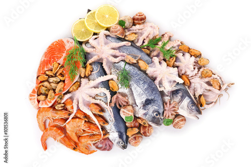 Fresh Mediterranean fish cocktail on white background, close up