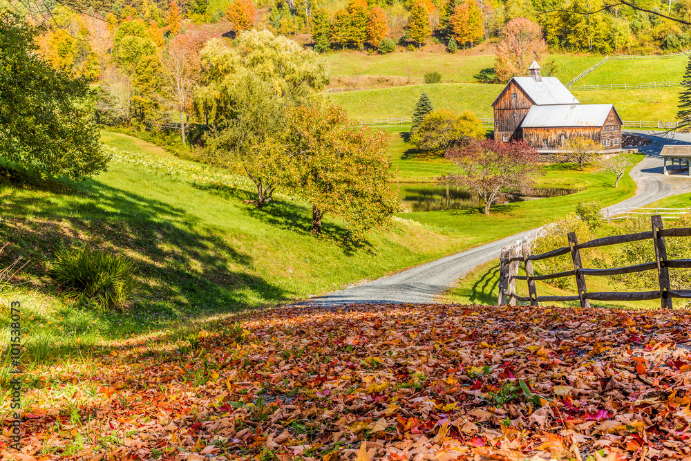 Old barn in beautiful Vermont autumn landscape
