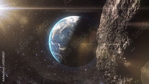 Huge, detailed asteroid approaching to the Earth.  photo