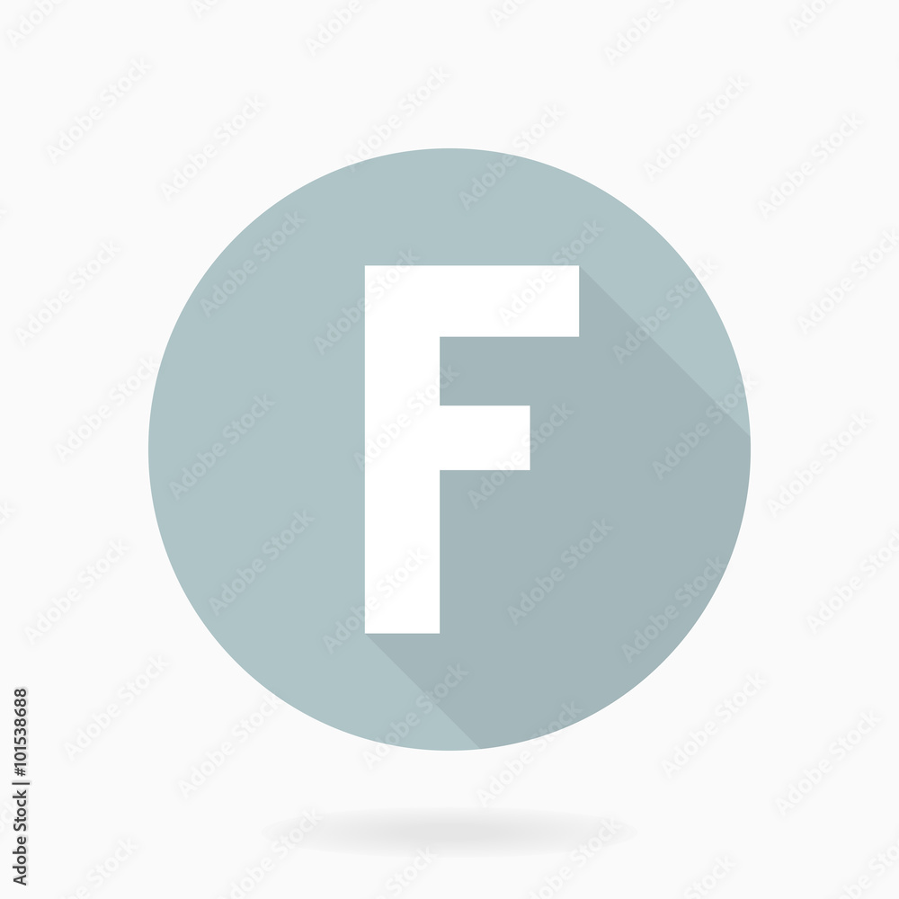 Fine vector white letter F in the light blue circle. Flat design and long shadow Fine vector white letter F in the light blue circle. Flat design and long shadow
