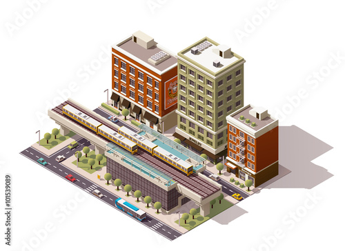 Vector isometric city train station