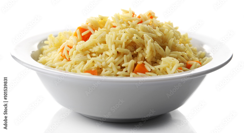 Dish of vegetarian rice isolated on white Dish of vegetarian rice isolated on white