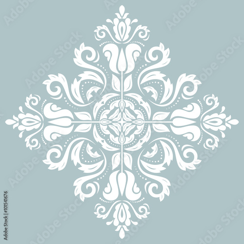 Oriental vector pattern with arabesques and floral elements. Traditional classic blue and white ornament