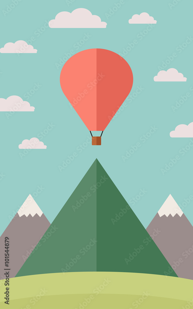 Mountains with big red balloon.flat colorful Mountains with big red balloon.flat colorful